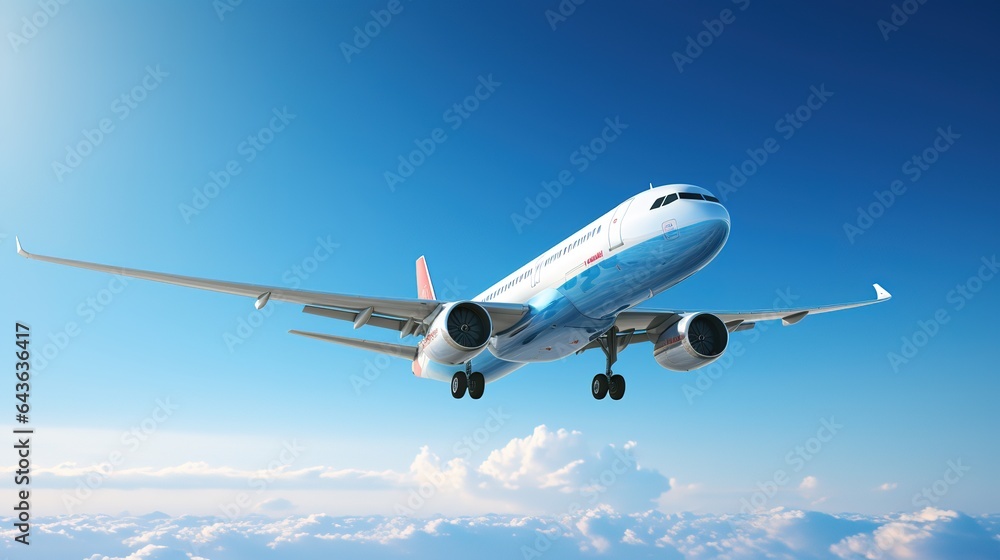 Airplane is flying above the clouds at sunday in the sky Airplane is flying above the clouds at sunday in the sky