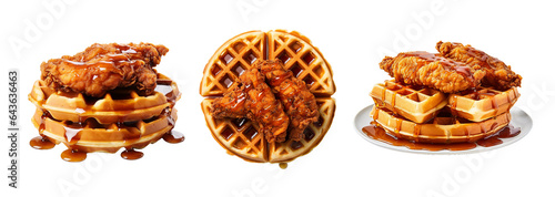 Chicken and waffles, transparent background, isolated image, generative AI
