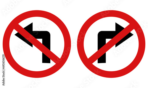 traffic signs prohibit left turn on white background