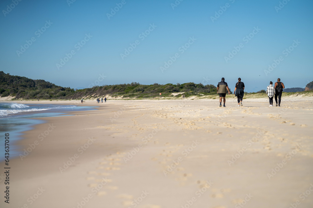 walking on a beach on winter in australia. beautiful beach landscape in america