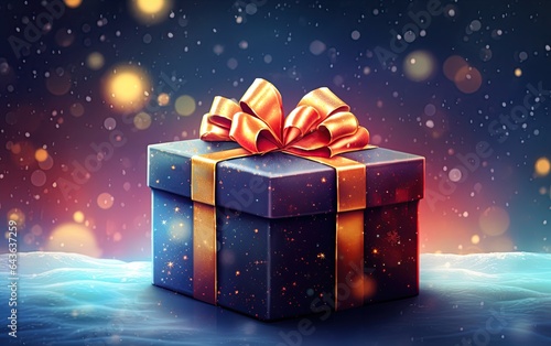Christmas gift over the glittering shiny background. Generative Ai illustration