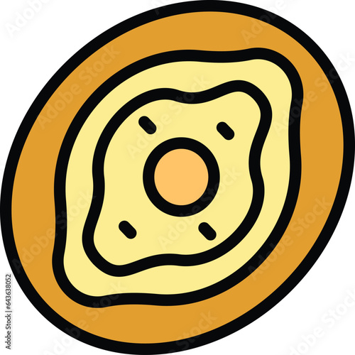 Cooking khachapuri icon outline vector. Food bread. Adjara egg color flat