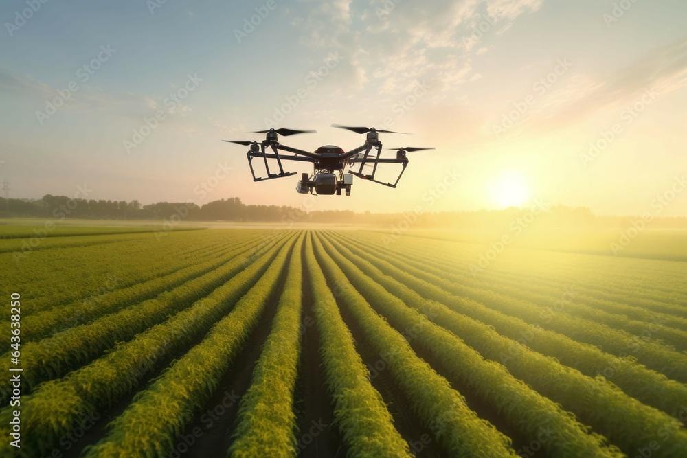 Drone farmer field sunset. Generate Ai Drone farmer field sunset. Generate Ai