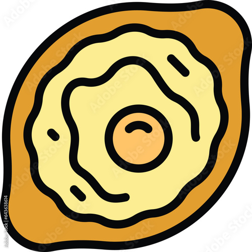 Egg khachapuri icon outline vector. Food cuisine. Meal dish color flat