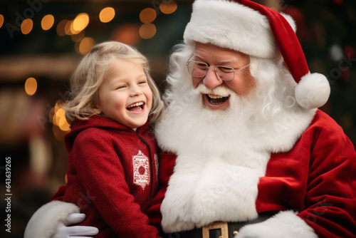 Obraz na płótnie happy santa hugs a happy little girl w salonie