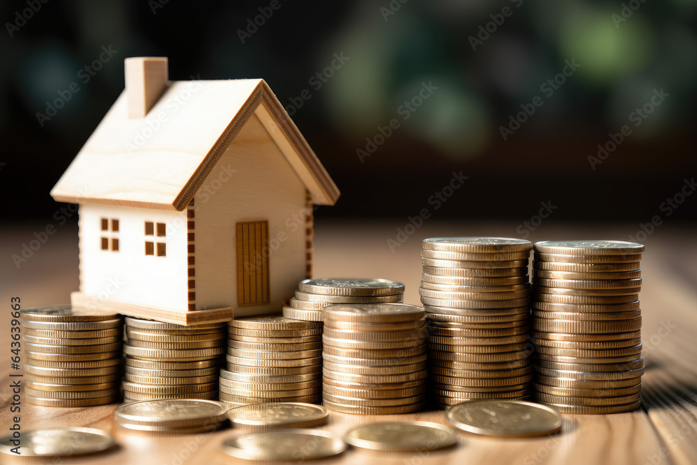 Houses with a lot of coin stack, Idea for property investment. Houses with a lot of coin stack, Idea for property investment.