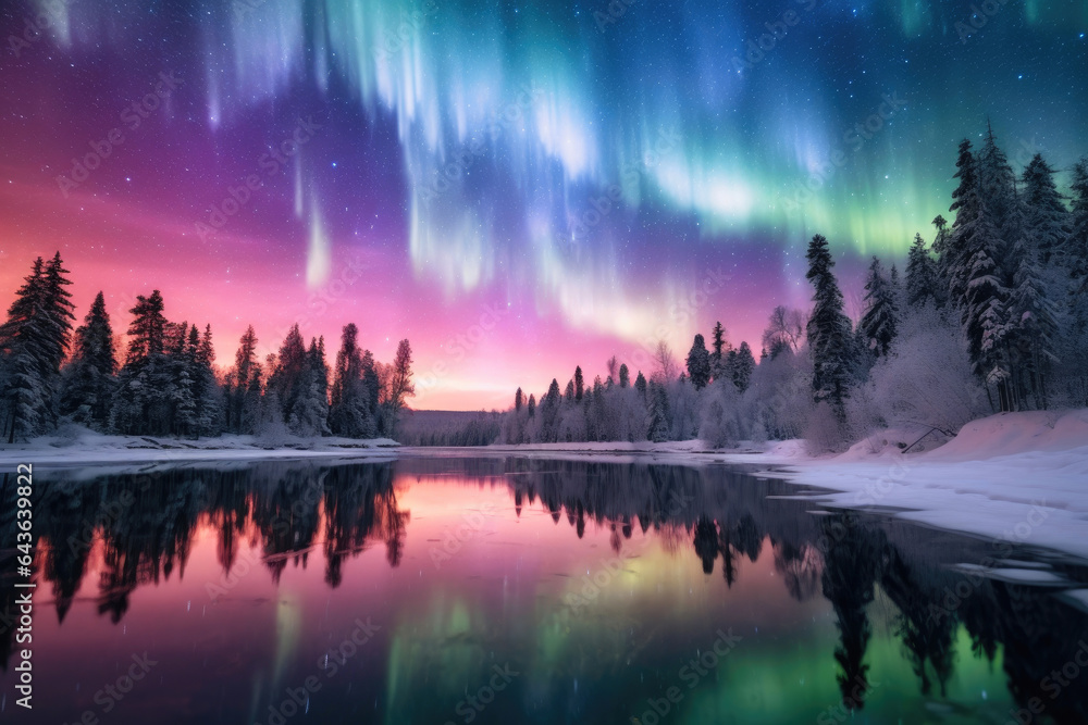 Majestic Aurora Borealis Reflections on a Frozen Lake