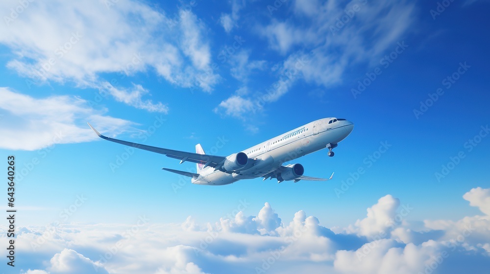 Airplane is flying above the clouds at sunday in the sky Airplane is flying above the clouds at sunday in the sky