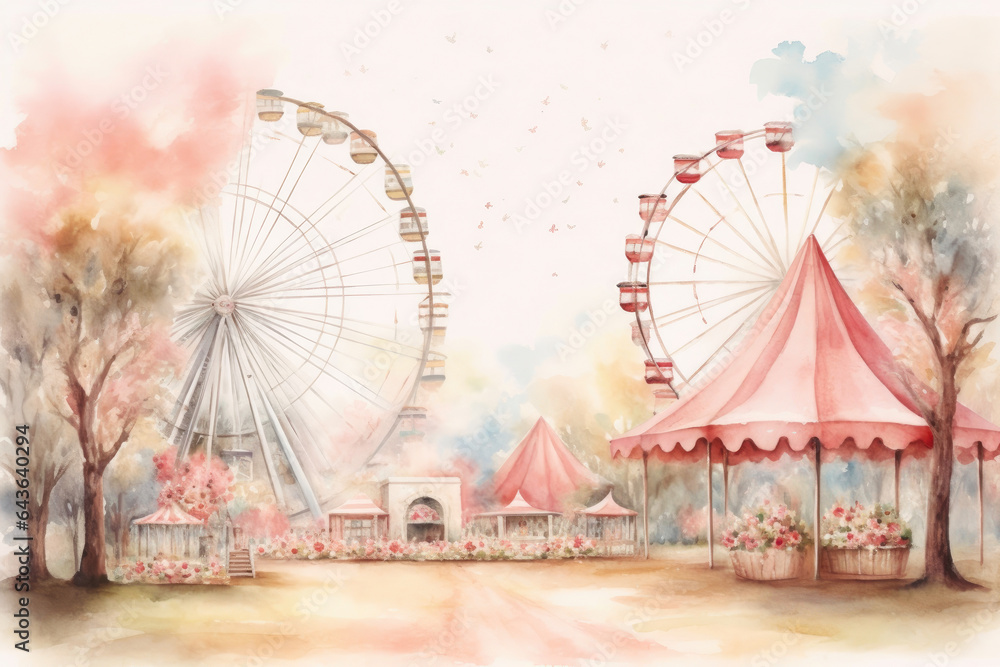 Charming Ferris Wheel at the Country Fair - obrazy, fototapety, plakaty 