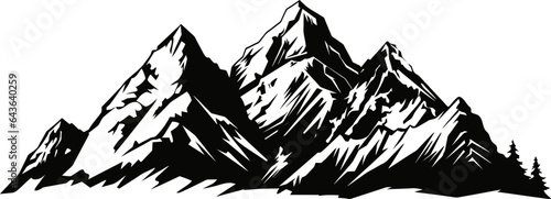hand drawn mountains silhouettes for high mountain icon, vector illustration.