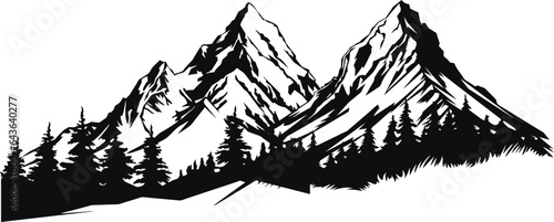 hand drawn mountains silhouettes for high mountain icon, vector illustration.
