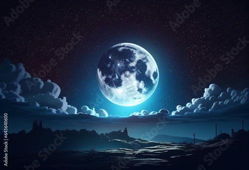 Moon in sky at night background asset game 2D futuristic generative ai