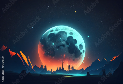 Moon in sky at night background asset game 2D futuristic generative ai