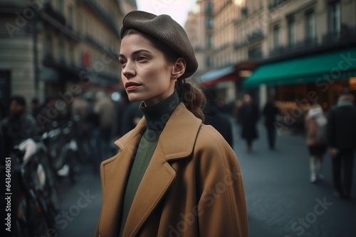 Paris smiling woman on street. Generate AI