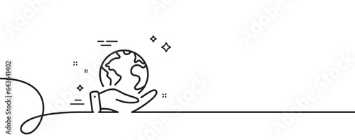 Global business line icon. Continuous one line with curl. Save planet sign. Internet marketing symbol. Save planet single outline ribbon. Loop curve pattern. Vector