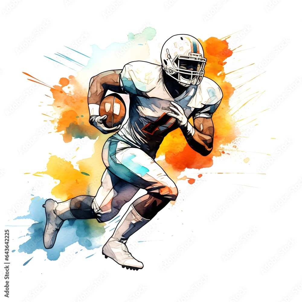 american football player with ink paint art, generative ai