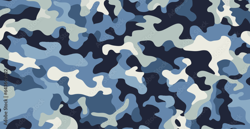 Winter Camo Seamless Pattern for Horizontal Banners. Classic Style for Clothing. Frosty Ice Texture. Vector Element.
