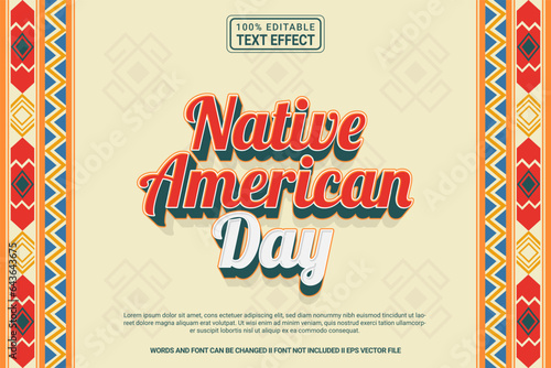 Editable text effect Native American Day 3d cartoon template stlye modren premium vector	
