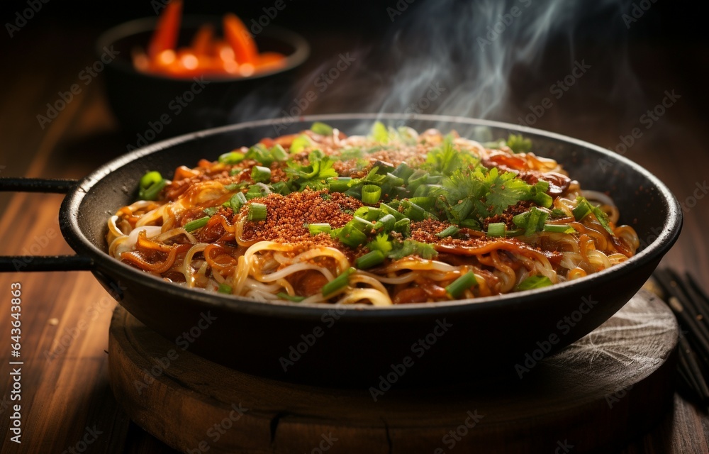 The steam and smoke were rising from the bowl, making it look so appetizing. traditional Asian meals are, especially regarding the flavors and spices. Generative AI