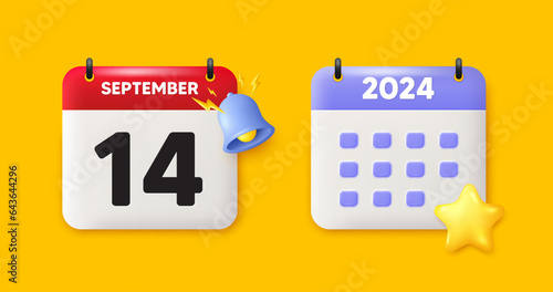 14th day of the month icon. Calendar date 3d icon. Event schedule date. Meeting appointment time. 14th day of September month. Calendar event reminder date. Vector