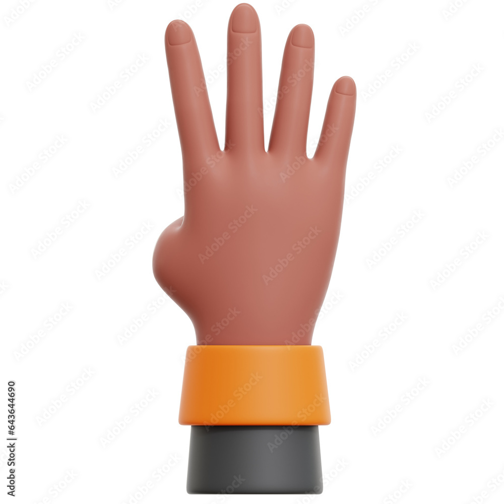 3D Render Showing Number Four Hand Gesture Transparent Illustration 3D Render Showing Number Four Hand Gesture Transparent Illustration