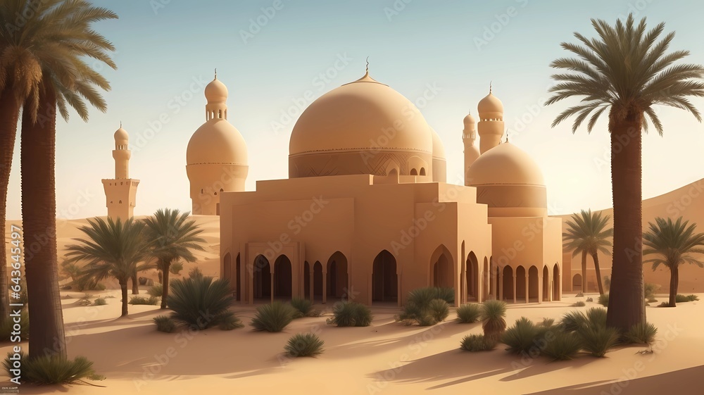 beautiful mosque in the desert, generative Ai art