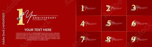 set of anniversary logo with gold number and silver ribbon can be use for celebration