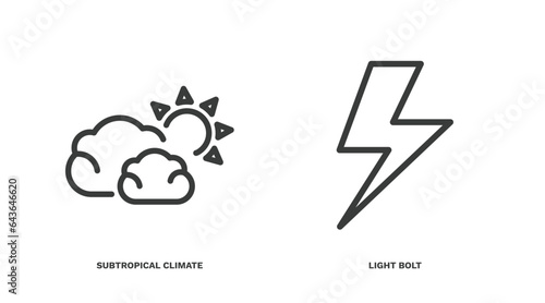 set of weather thin line icons. weather outline icons included subtropical climate, light bolt vector.