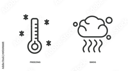 set of weather thin line icons. weather outline icons included freezing, smog vector.