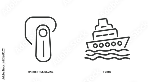 set of transportation thin line icons. transportation outline icons included hands free device, ferry vector.