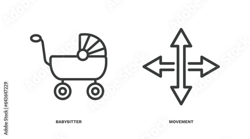 set of transportation thin line icons. transportation outline icons included babysitter, movement vector.