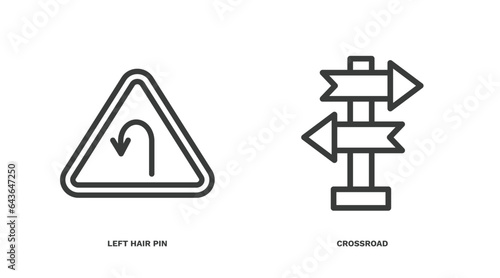 set of traffic signs thin line icons. traffic signs outline icons included left hair pin, crossroad vector.