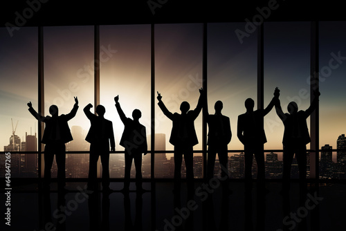 Silhouette of businessmen celebrating