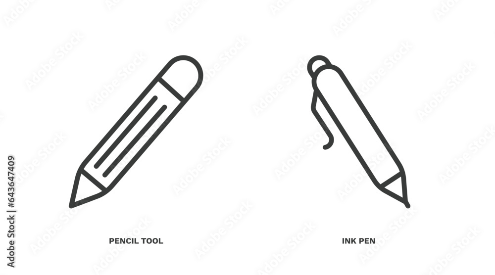 set of tools and utensils thin line icons. tools and utensils outline icons included pencil tool, ink pen vector. set of tools and utensils thin line icons. tools and utensils outline icons included pencil tool, ink pen vector.