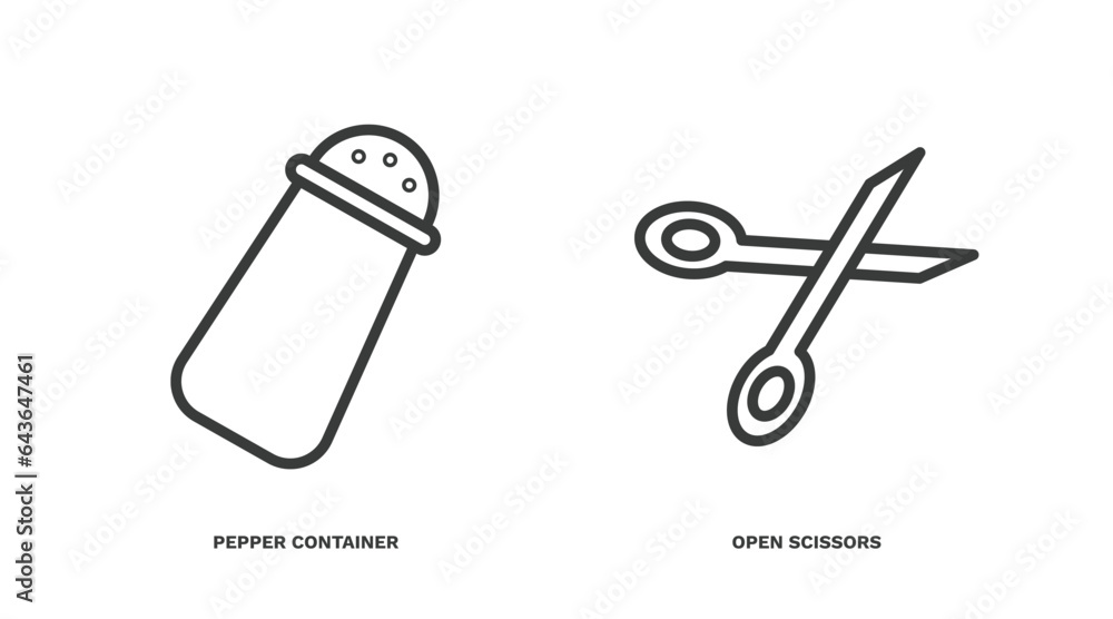 set of tools and utensils thin line icons. tools and utensils outline icons included pepper container, open scissors vector. set of tools and utensils thin line icons. tools and utensils outline icons included pepper container, open scissors vector.