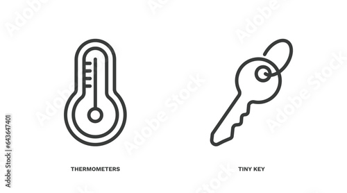 set of tools and utensils thin line icons. tools and utensils outline icons included thermometers, tiny key vector.