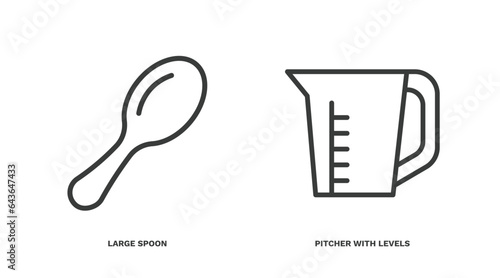 set of tools and utensils thin line icons. tools and utensils outline icons included large spoon, pitcher with levels vector.
