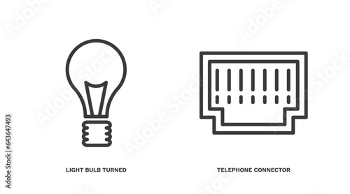 set of technology thin line icons. technology outline icons included light bulb turned off, telephone connector vector.