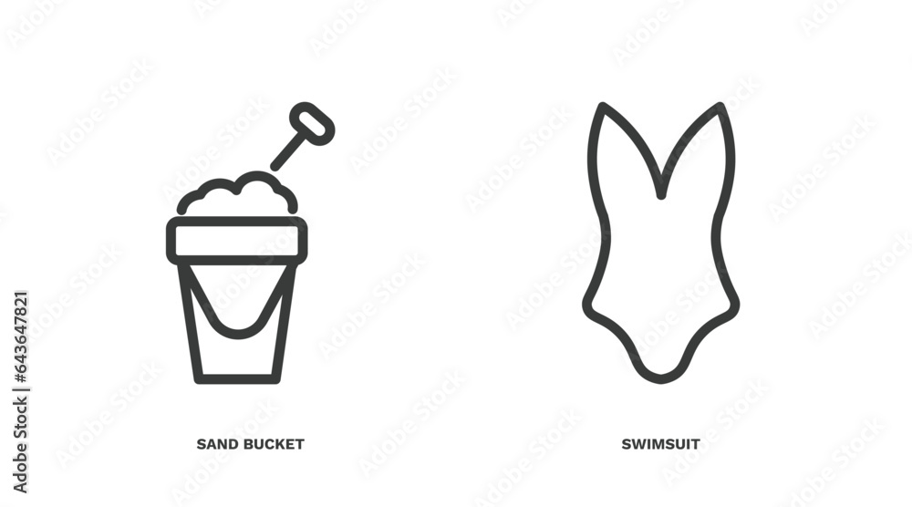 set of summer thin line icons. summer outline icons included sand bucket, swimsuit vector. set of summer thin line icons. summer outline icons included sand bucket, swimsuit vector.