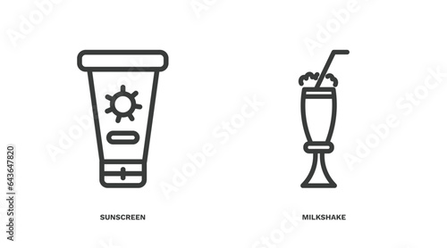 set of summer thin line icons. summer outline icons included sunscreen  milkshake vector.