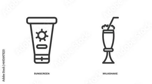 set of summer thin line icons. summer outline icons included sunscreen, milkshake vector.