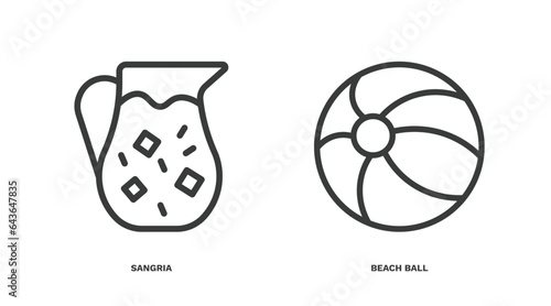 set of summer thin line icons. summer outline icons included sangria, beach ball vector.