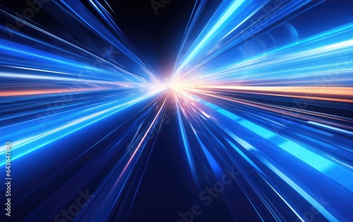 Abstract background with futuristic flow of multicolor glow lines. Light streaks fly pass camera or flight through data flow transfer. Neon glowing rays in motion