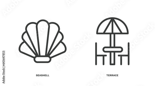 set of summer thin line icons. summer outline icons included seashell, terrace vector.
