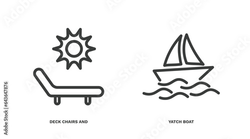 set of summer thin line icons. summer outline icons included deck chairs and sun, yatch boat vector. photo