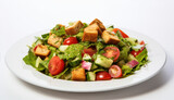 Fattoush in a plate, vegan food, salad with pita bread