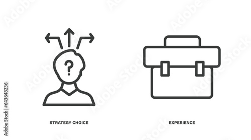 set of startup and strategy thin line icons. startup and strategy outline icons included strategy choice, experience vector.