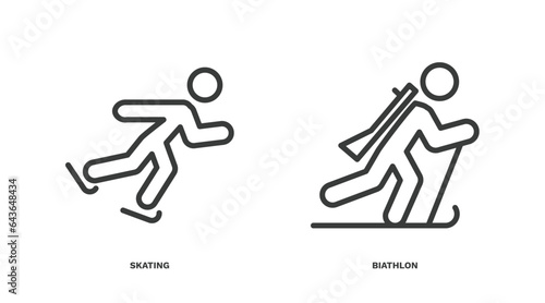 set of sport and game thin line icons. sport and game outline icons included skating, biathlon vector.