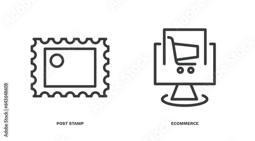 set of social media marketing thin line icons. social media marketing outline icons included post stamp, ecommerce vector.