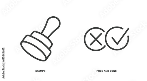 set of social media marketing thin line icons. social media marketing outline icons included stamps, pros and cons vector.
